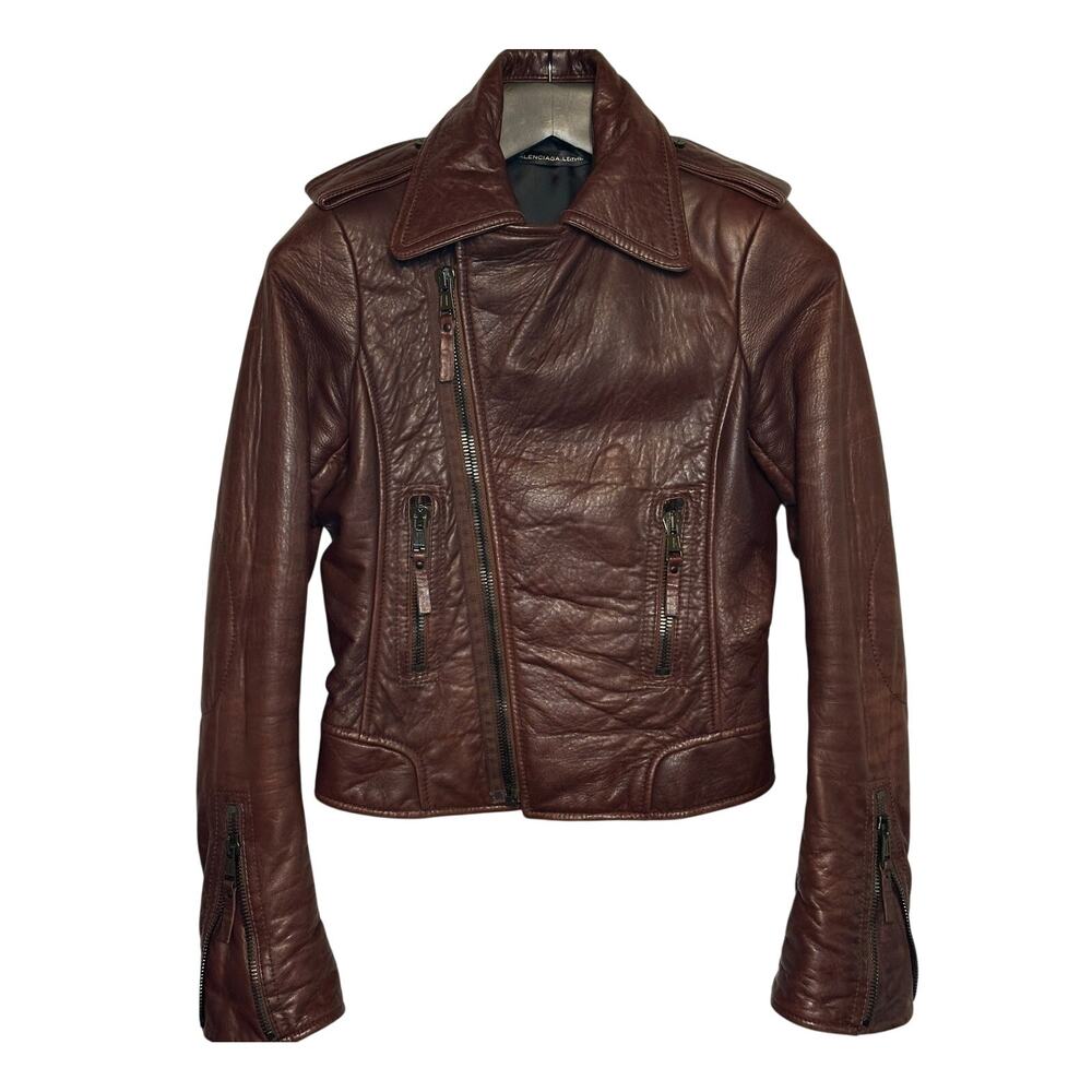 Balenciaga .Leather Moto Biker Jacket Chocolate FR 38 Y2K Nicolas Ghesquière era